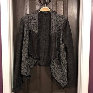 Leather trim knit jacket